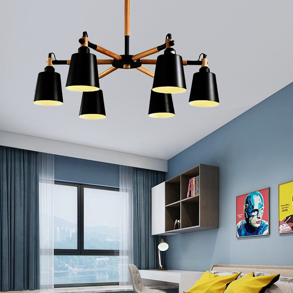 Modern Monochrome Chandelier Trapezoid Shade Six Lights Metal Hanging Light for Foyer Black Clearhalo 'Ceiling Lights' 'Chandeliers' Lighting' options 53225_b89578c2-30ee-456a-a20e-a3bf01a6910e