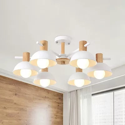 Domed Shade Office Hanging Lamp Metal Six Heads Nordic Stylish Chandelier Light Clearhalo 'Ceiling Lights' 'Chandeliers' Lighting' options 53302