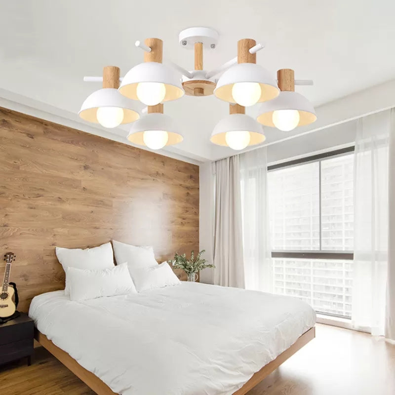 Domed Shade Office Hanging Lamp Metal Six Heads Nordic Stylish Chandelier Light Clearhalo 'Ceiling Lights' 'Chandeliers' Lighting' options 53303
