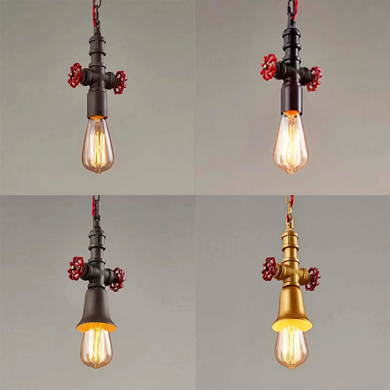 Black/Bronze Pipe Pendant Light Farmhouse Style Metal 1 Bulb Restaurant Ceiling Fixture with Valve Clearhalo 'Art Deco Pendants' 'Black' 'Cast Iron' 'Ceiling Lights' 'Ceramic' 'Crystal' 'Industrial Pendants' 'Industrial' 'Metal' 'Middle Century Pendants' 'Pendant Lights' 'Pendants' 'Rustic Pendants' 'Tiffany' Lighting' 5340
