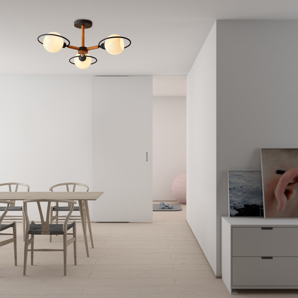 Milk Glass Spherical Shade Chandelier Kitchen 3 Lights Nordic Style Pendant Lighting Clearhalo 'Ceiling Lights' 'Chandeliers' Lighting' options 53584