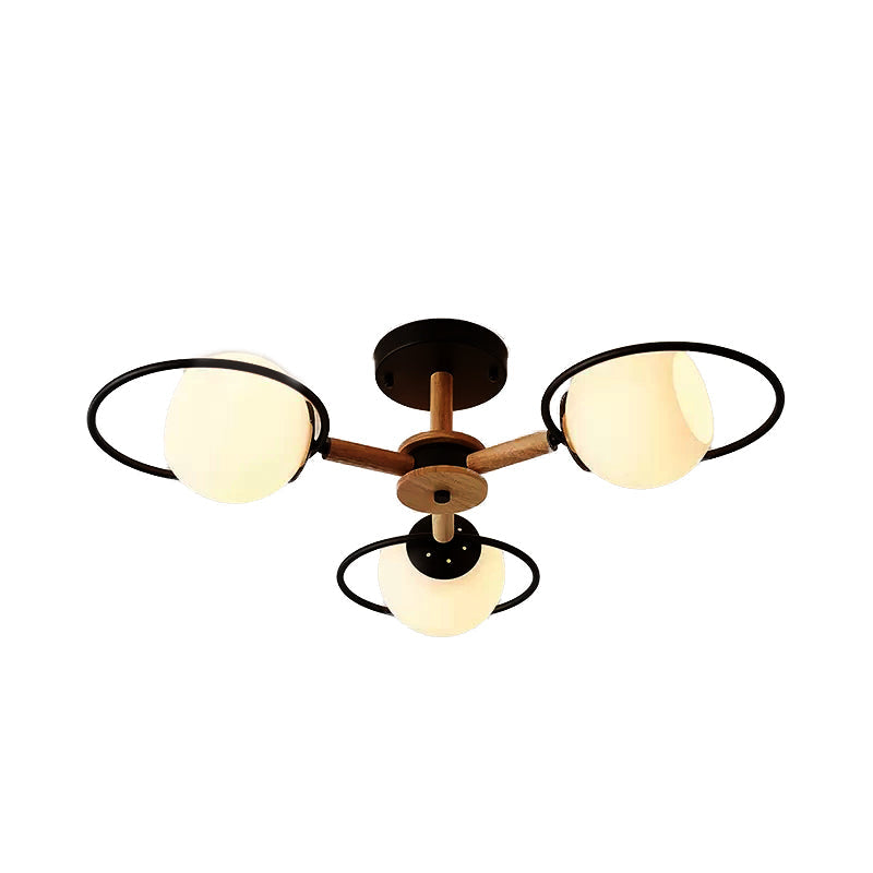 Milk Glass Spherical Shade Chandelier Kitchen 3 Lights Nordic Style Pendant Lighting Black Clearhalo 'Ceiling Lights' 'Chandeliers' Lighting' options 53587_1e70d286-5b37-4bbd-b49e-28c00dcd75e4