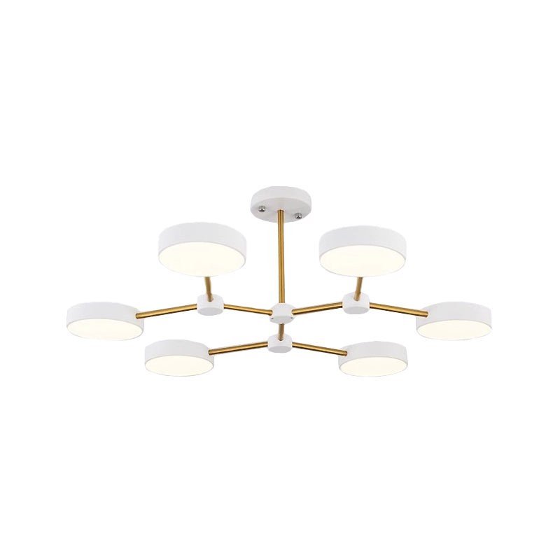 Drum Pendant Chandelier Modern Metallic 6 Lights Black/White Finish Branch Hanging Ceiling Lamp Clearhalo 'Ceiling Lights' 'Chandeliers' 'Modern Chandeliers' 'Modern' Lighting' 536753