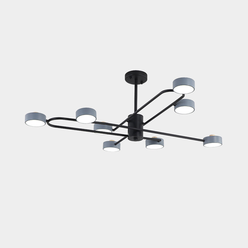 8 Heads Living Room Chandelier Minimalist Grey Ceiling Pendant Light with Drum Iron Shade Clearhalo 'Ceiling Lights' 'Chandeliers' 'Modern Chandeliers' 'Modern' Lighting' 536772