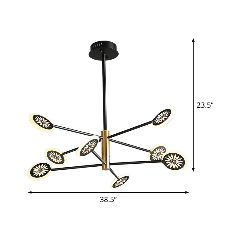 Modern Round Pendant Metallic 6/8 Lights Living Room Chandelier Lighting in Black with Linear Design Clearhalo 'Ceiling Lights' 'Chandeliers' 'Modern Chandeliers' 'Modern' Lighting' 536854