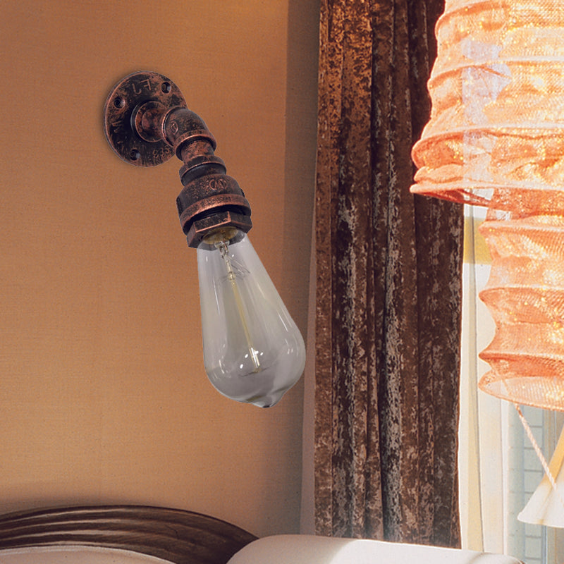 Water Pipe Metallic Wall Lighting Vintage 1 Light Stairway Wall Mount Lamp Sconce in Rust Clearhalo 'Art deco wall lights' 'Cast Iron' 'Glass' 'Industrial wall lights' 'Industrial' 'Middle century wall lights' 'Modern' 'Rustic wall lights' 'Tiffany' 'Traditional wall lights' 'Wall Lamps & Sconces' 'Wall Lights' Lighting' 537060