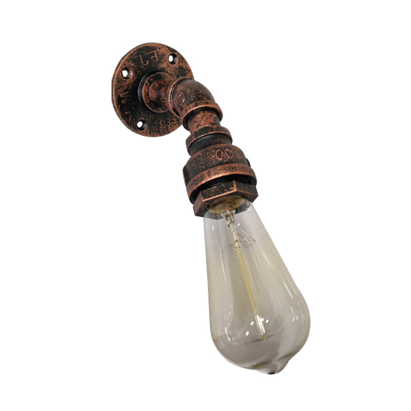 Water Pipe Metallic Wall Lighting Vintage 1 Light Stairway Wall Mount Lamp Sconce in Rust Clearhalo 'Art deco wall lights' 'Cast Iron' 'Glass' 'Industrial wall lights' 'Industrial' 'Middle century wall lights' 'Modern' 'Rustic wall lights' 'Tiffany' 'Traditional wall lights' 'Wall Lamps & Sconces' 'Wall Lights' Lighting' 537061