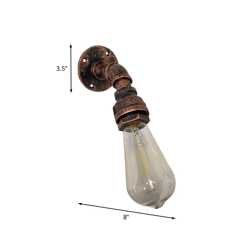 Water Pipe Metallic Wall Lighting Vintage 1 Light Stairway Wall Mount Lamp Sconce in Rust Clearhalo 'Art deco wall lights' 'Cast Iron' 'Glass' 'Industrial wall lights' 'Industrial' 'Middle century wall lights' 'Modern' 'Rustic wall lights' 'Tiffany' 'Traditional wall lights' 'Wall Lamps & Sconces' 'Wall Lights' Lighting' 537063