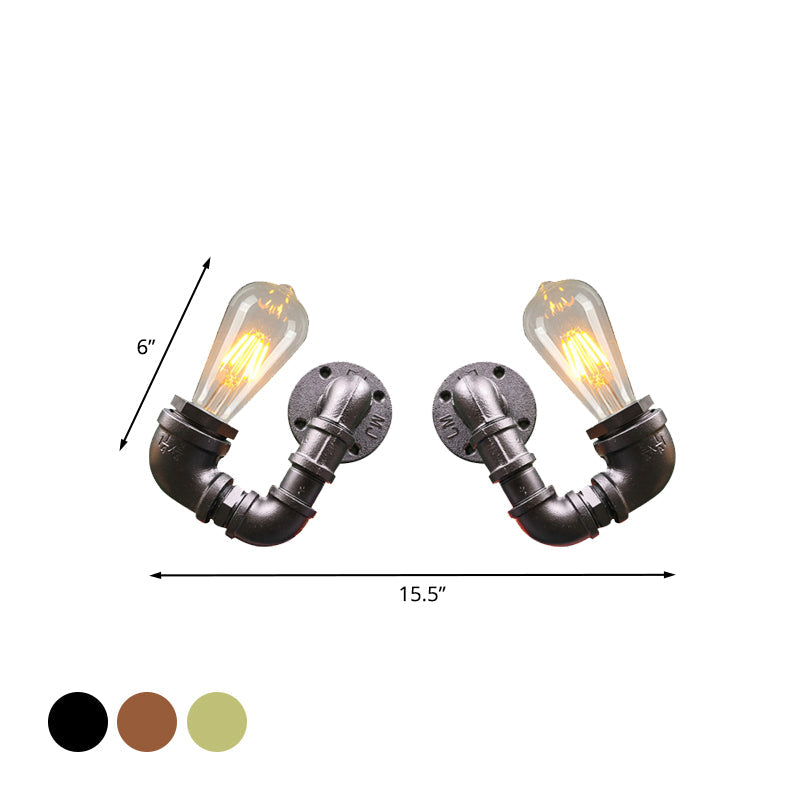 2-Light Double Curved Arm Sconce Antiqued Black/Rust/Gold Finish Metallic Wall Lamp for Restaurant Clearhalo 'Art deco wall lights' 'Cast Iron' 'Glass' 'Industrial wall lights' 'Industrial' 'Middle century wall lights' 'Modern' 'Rustic wall lights' 'Tiffany' 'Traditional wall lights' 'Wall Lamps & Sconces' 'Wall Lights' Lighting' 537073