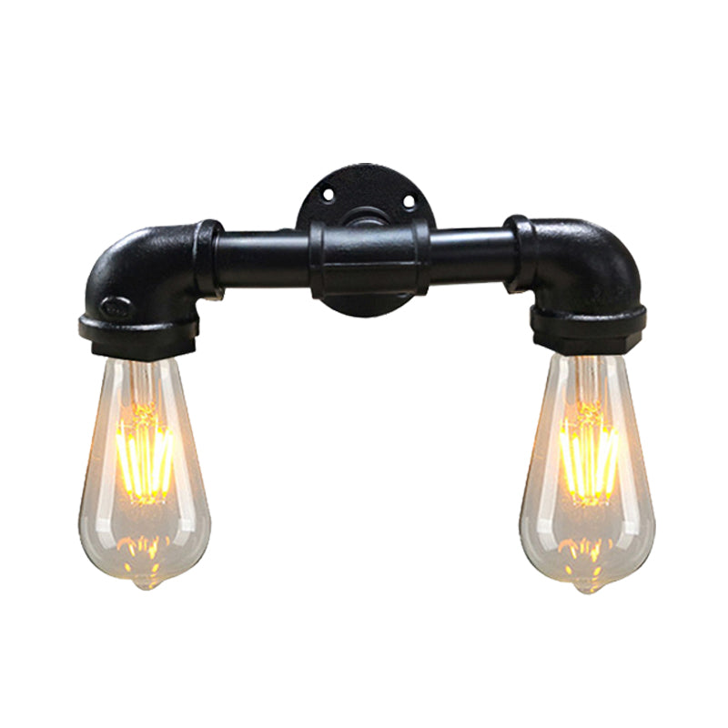 Metal Bare Bulb Sconce Light Fixture Farmhouse 2-Head Coffee House Wall Mount Lamp in Black/Rust Clearhalo 'Art deco wall lights' 'Cast Iron' 'Glass' 'Industrial wall lights' 'Industrial' 'Middle century wall lights' 'Modern' 'Rustic wall lights' 'Tiffany' 'Traditional wall lights' 'Wall Lamps & Sconces' 'Wall Lights' Lighting' 537082