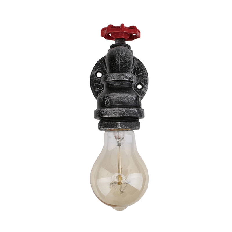 Black 1/2-Light Wall Lighting Industrial Metal Pipe and Valve Wall Mount Lamp Fixture for Balcony Clearhalo 'Art deco wall lights' 'Cast Iron' 'Glass' 'Industrial wall lights' 'Industrial' 'Middle century wall lights' 'Modern' 'Rustic wall lights' 'Tiffany' 'Traditional wall lights' 'Wall Lamps & Sconces' 'Wall Lights' Lighting' 537157