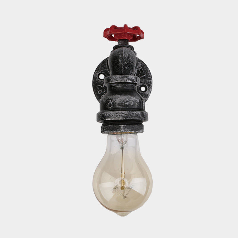 Black 1/2-Light Wall Lighting Industrial Metal Pipe and Valve Wall Mount Lamp Fixture for Balcony Clearhalo 'Art deco wall lights' 'Cast Iron' 'Glass' 'Industrial wall lights' 'Industrial' 'Middle century wall lights' 'Modern' 'Rustic wall lights' 'Tiffany' 'Traditional wall lights' 'Wall Lamps & Sconces' 'Wall Lights' Lighting' 537158