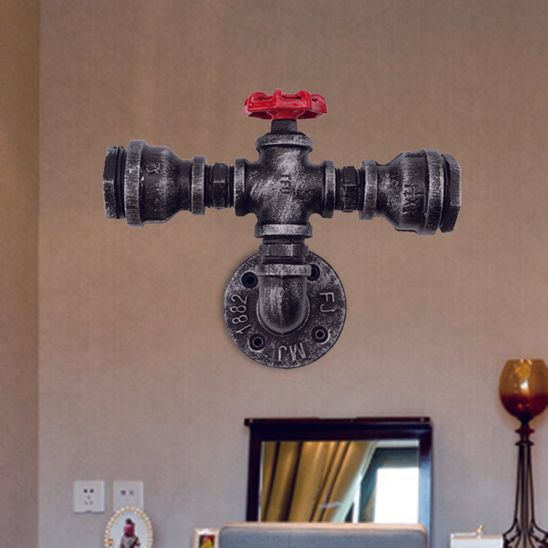 Black 1/2-Light Wall Lighting Industrial Metal Pipe and Valve Wall Mount Lamp Fixture for Balcony Clearhalo 'Art deco wall lights' 'Cast Iron' 'Glass' 'Industrial wall lights' 'Industrial' 'Middle century wall lights' 'Modern' 'Rustic wall lights' 'Tiffany' 'Traditional wall lights' 'Wall Lamps & Sconces' 'Wall Lights' Lighting' 537161