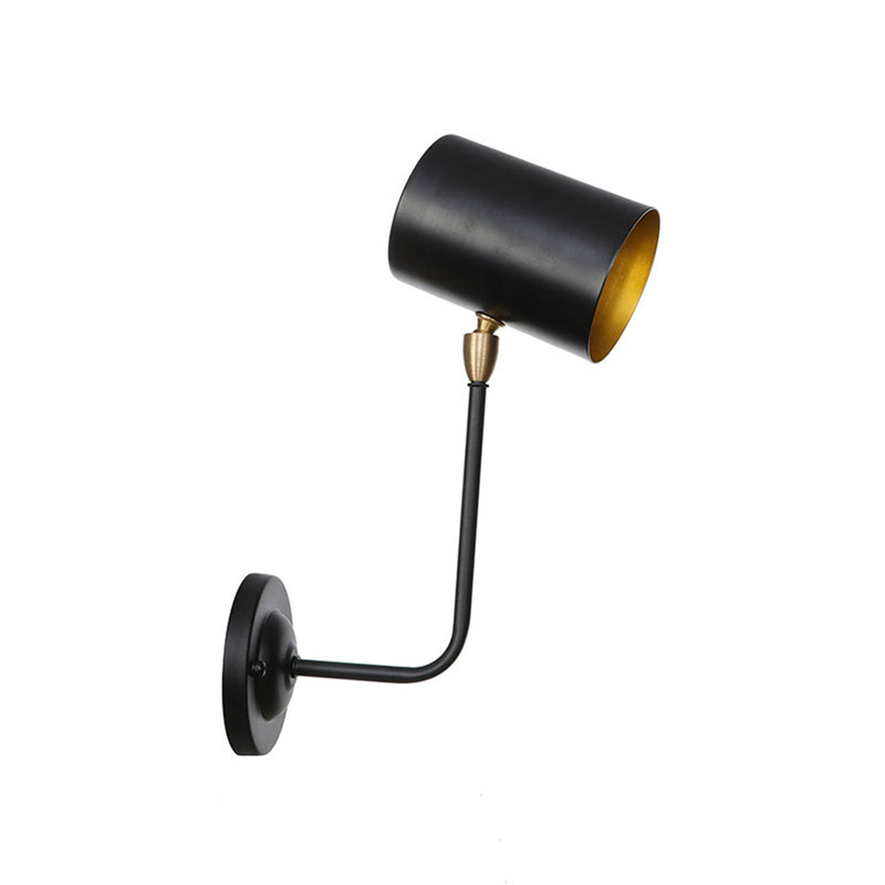 Antiqued Right Angle Arm Sconce 1 Bulb 6"/10" T Iron Wall Mounted Light in Black and Inner Gold with Cylinder Shade Clearhalo 'Art deco wall lights' 'Cast Iron' 'Glass' 'Industrial wall lights' 'Industrial' 'Middle century wall lights' 'Modern' 'Rustic wall lights' 'Tiffany' 'Traditional wall lights' 'Wall Lamps & Sconces' 'Wall Lights' Lighting' 537418
