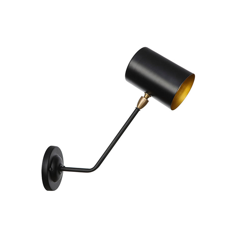 Metal Cylindrical Wall Light Sconce Industrial 6"/10" High 1-Light Bedroom Wall Lamp Fixture in Black with Angled Arm Clearhalo 'Art deco wall lights' 'Cast Iron' 'Glass' 'Industrial wall lights' 'Industrial' 'Middle century wall lights' 'Modern' 'Rustic wall lights' 'Tiffany' 'Traditional wall lights' 'Wall Lamps & Sconces' 'Wall Lights' Lighting' 537425
