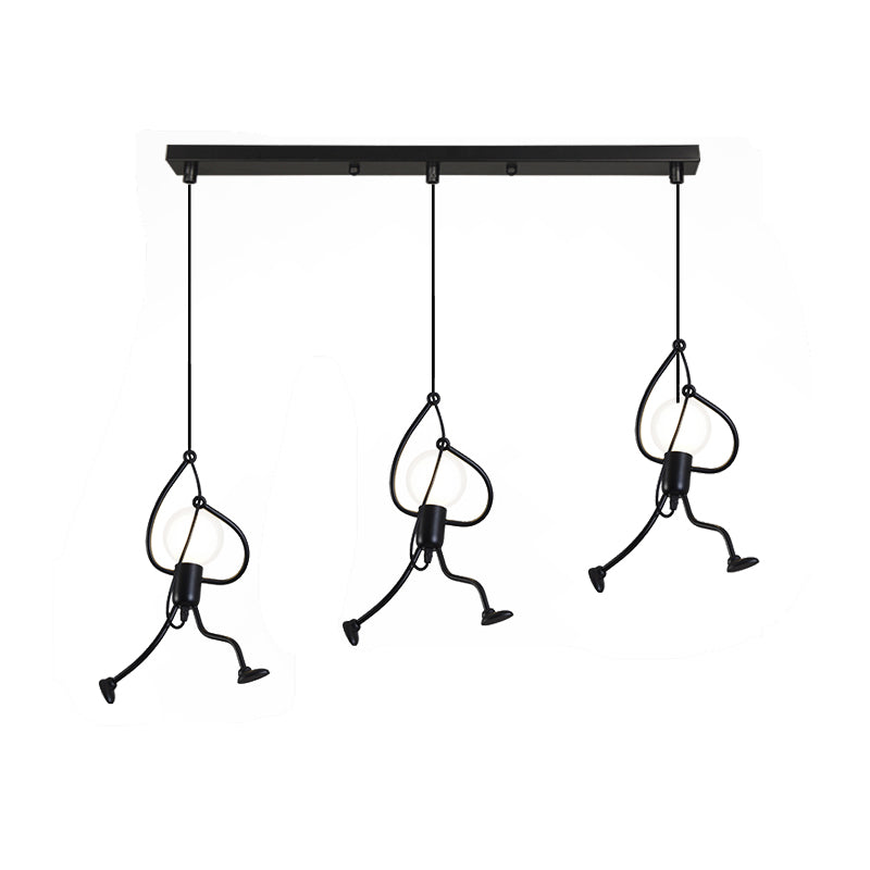 Iron Human Shape Hanging Light Fixture Industrial 3-Bulb Restaurant Cluster Pendant Lamp in Black with Linear/Round Canopy Clearhalo 'Art Deco Pendants' 'Black' 'Cast Iron' 'Ceiling Lights' 'Ceramic' 'Crystal' 'Industrial Pendants' 'Industrial' 'Metal' 'Middle Century Pendants' 'Pendant Lights' 'Pendants' 'Rustic Pendants' 'Tiffany' Lighting' 537619