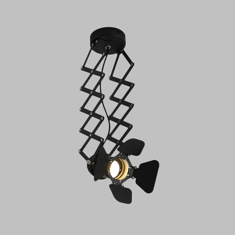 1-Head Camera Semi Flushmount Lighting Vintage Black Metallic Spotlight Flush Ceiling Lamp with Telescopic Rod Clearhalo 'Ceiling Lights' 'Close To Ceiling Lights' 'Close to ceiling' 'Semi-flushmount' Lighting' 537701