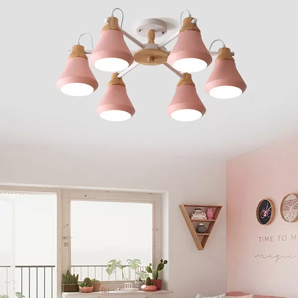 Metal Urn Shaped Suspension Light Kindergarten Macaron Style Chandelier in Pink Clearhalo 'Ceiling Lights' 'Chandeliers' Lighting' options 53865