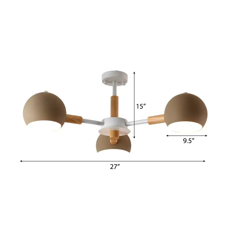 Metal Spherical Shade Chandelier Three Light Nordic Style Pendant Lamp for Kid Bedroom Clearhalo 'Ceiling Lights' 'Chandeliers' Lighting' options 53938