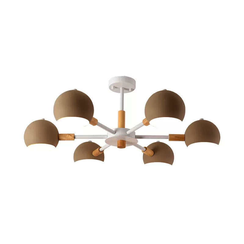 Kindergarten Snowflake Pendant Light with Orb Shade Metal 6-Bulb Nordic Chandelier Khaki Clearhalo 'Ceiling Lights' 'Chandeliers' Lighting' options 53949_28ac57c8-b6f0-4dfc-9adf-4f2230ee8b21
