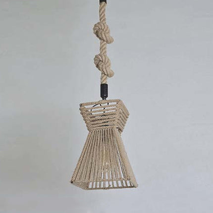 12"/16" W Rope Cage Shade Hanging Fixture Lodge Stylish 1 Head Restaurant Pendant Light in Beige Clearhalo 'Ceiling Lights' 'Industrial Pendants' 'Industrial' 'Middle Century Pendants' 'Pendant Lights' 'Pendants' 'Tiffany' Lighting' 5430