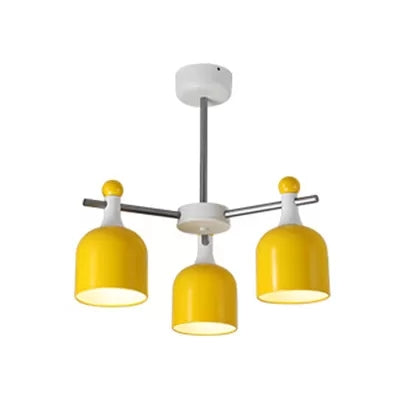 Living Room Kindergarten Hanging Light with Cup Shade Metal Macaron Yellow Chandelier Clearhalo 'Ceiling Lights' 'Chandeliers' Lighting' options 54830