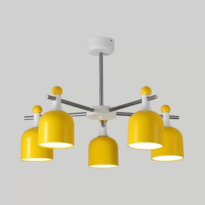 Living Room Kindergarten Hanging Light with Cup Shade Metal Macaron Yellow Chandelier Clearhalo 'Ceiling Lights' 'Chandeliers' Lighting' options 54831
