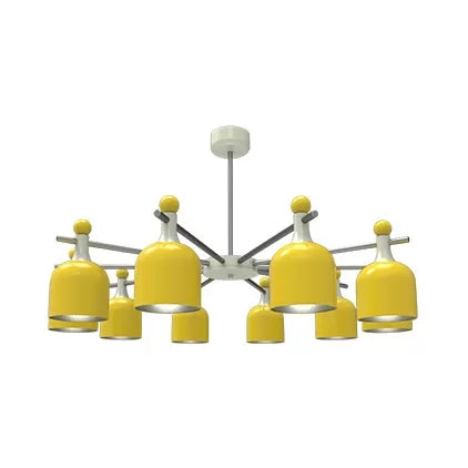 Living Room Kindergarten Hanging Light with Cup Shade Metal Macaron Yellow Chandelier 10 Yellow Clearhalo 'Ceiling Lights' 'Chandeliers' Lighting' options 54833_9b3f1527-f913-440e-ad03-54a9462b5a5a