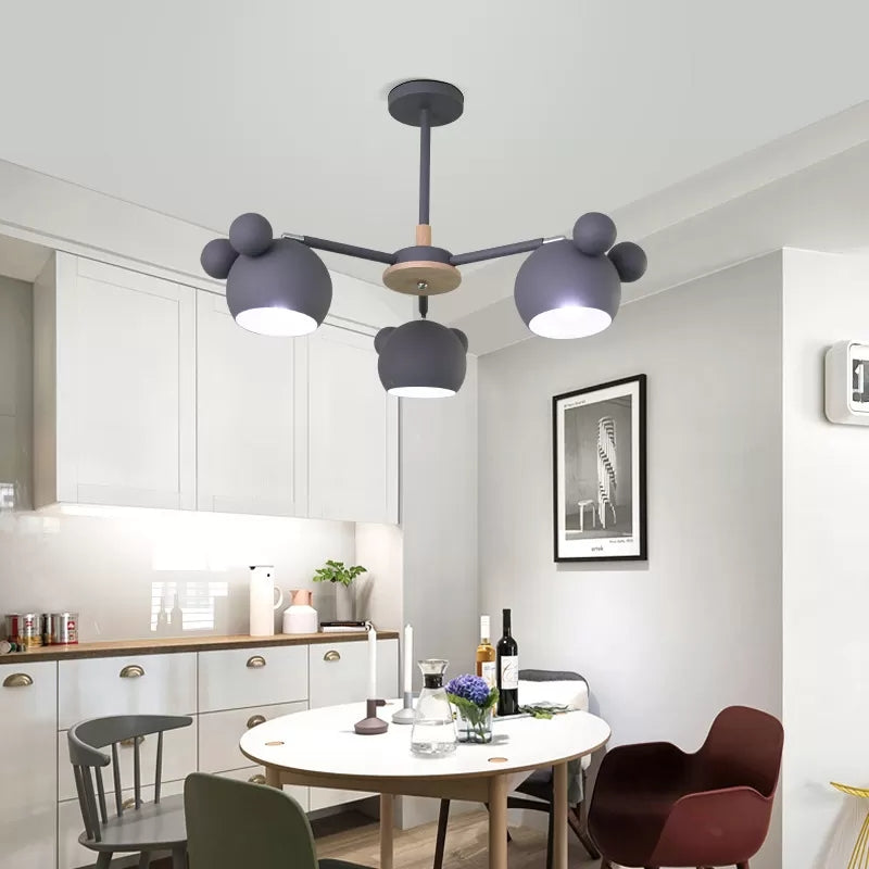Dining Room Mouse Hanging Light Metal Three Bulbs Macaron Style Chandelier Clearhalo 'Ceiling Lights' 'Chandeliers' Lighting' options 54956