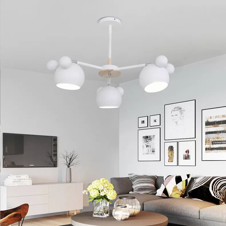 Dining Room Mouse Hanging Light Metal Three Bulbs Macaron Style Chandelier White Clearhalo 'Ceiling Lights' 'Chandeliers' Lighting' options 54959_73f7fb1e-5b46-4b2e-b54d-9d2cbad71638