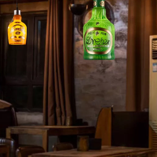 Wine Bottle Restaurant Pendant Lighting Antique Style Glass 1 Light Adjustable Red/Yellow Hanging Lamp Yellow Clearhalo 'Ceiling Lights' 'Glass shade' 'Glass' 'Industrial Pendants' 'Industrial' 'Middle Century Pendants' 'Pendant Lights' 'Pendants' 'Tiffany' Lighting' 5503
