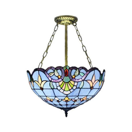 Victorian Designed Ceiling Fixture Tiffany Stylish Beige/Red/Orange/Brown/Blue/Purplish Blue Glass Semi Flush Ceiling Light for Study Room Clearhalo 'Ceiling Lights' 'Close To Ceiling Lights' 'Close to ceiling' 'Glass shade' 'Glass' 'Semi-flushmount' 'Tiffany close to ceiling' 'Tiffany' Lighting' 55052