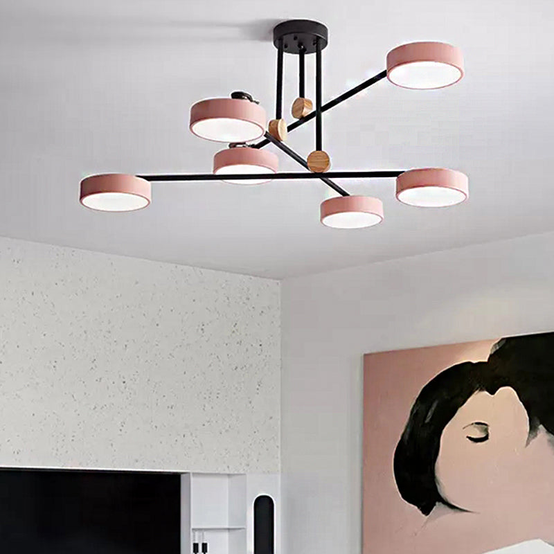 Macaron Stacked Chandelier with Round Shade Acrylic 6-Light Hanging Light for Cafe Pink Clearhalo 'Ceiling Lights' 'Chandeliers' Lighting' options 55210_05eae436-3e53-49ce-9393-55bf969e3431