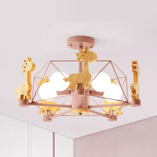 Wire Frame Semi Flush Mount Light with Giraffe 5 Heads Kids Metallic Ceiling Lamp for Child Bedroom Clearhalo 'Ceiling Lights' 'Chandeliers' Lighting' options 55243