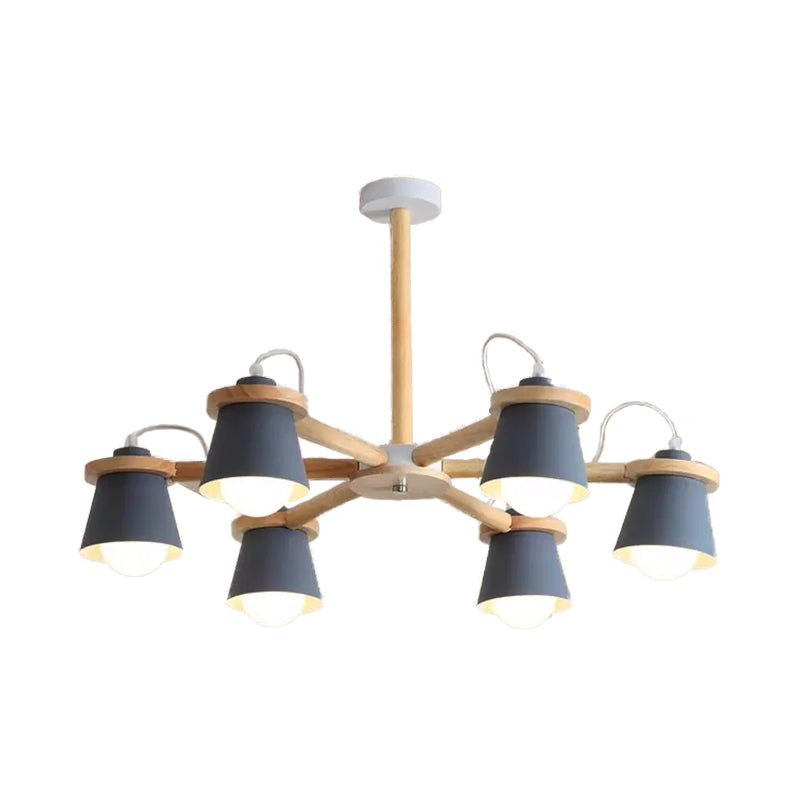 6 Lights Bucket Shade Chandelier Macaron Metal Ceiling Pendant Light for Kindergarten Clearhalo 'Ceiling Lights' 'Chandeliers' Lighting' options 55255