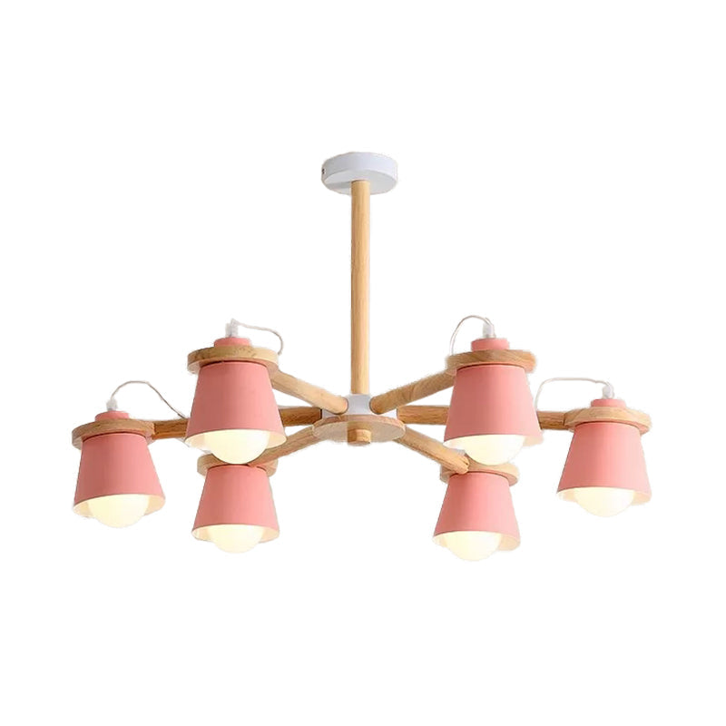 6 Lights Bucket Shade Chandelier Macaron Metal Ceiling Pendant Light for Kindergarten Pink Clearhalo 'Ceiling Lights' 'Chandeliers' Lighting' options 55257_1b2f03e4-c9be-45ed-8253-c6c87da8f0cd