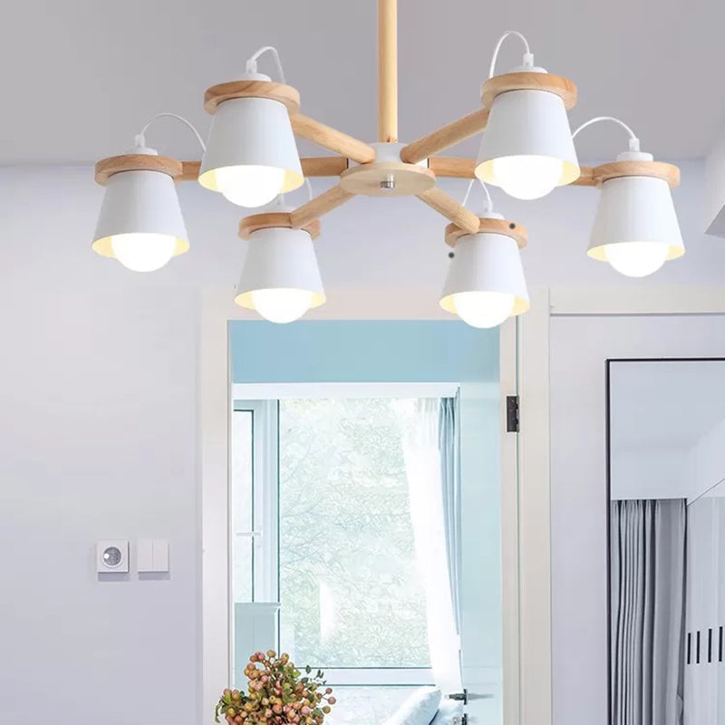 6 Lights Bucket Shade Chandelier Macaron Metal Ceiling Pendant Light for Kindergarten Clearhalo 'Ceiling Lights' 'Chandeliers' Lighting' options 55258