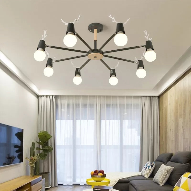 Sweet Cone Game Room Chandelier Metal 8 Lights Macaron Hanging Light with Antlers Clearhalo 'Ceiling Lights' 'Chandeliers' Lighting' options 55270