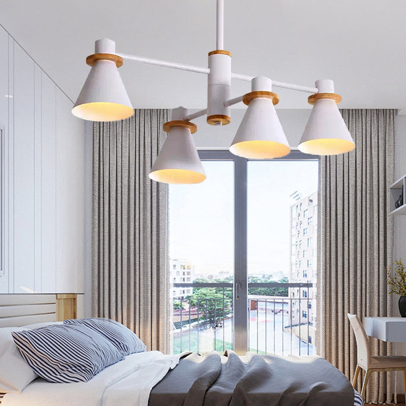 Macaron Stylish Conical Pendant Light Metallic Undertint Chandelier for Child Bedroom 4 White Clearhalo 'Ceiling Lights' 'Chandeliers' Lighting' options 55298_ef6eba34-fdce-4e73-b2b8-371beab66cd0