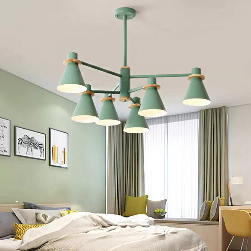 Macaron Stylish Conical Pendant Light Metallic Undertint Chandelier for Child Bedroom Clearhalo 'Ceiling Lights' 'Chandeliers' Lighting' options 55305