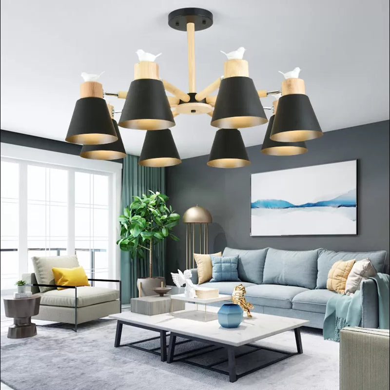 Modern Style Ceiling Pendant Light with Bird Bucket Shade Metal Chandelier for Bedroom 8 Black Clearhalo 'Ceiling Lights' 'Chandeliers' Lighting' options 55321_842c9814-cd66-4797-b655-d1af695151e3