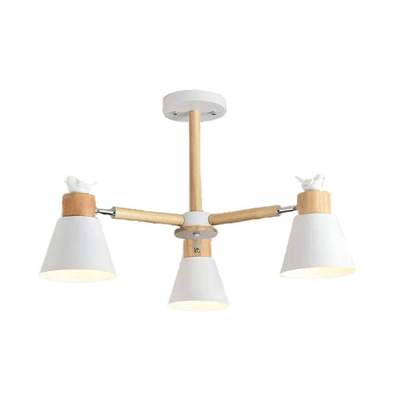 Modern Style Ceiling Pendant Light with Bird Bucket Shade Metal Chandelier for Bedroom 3 White Clearhalo 'Ceiling Lights' 'Chandeliers' Lighting' options 55322_b9b8c154-a662-444d-82e8-c864941b0b10