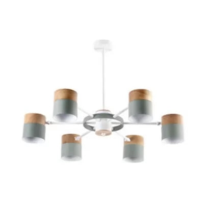 Rotatable Metal Cylinder Chandelier Macaron Style Modern Ceiling Light for Nursing Room 6 Green Clearhalo 'Ceiling Lights' 'Chandeliers' Lighting' options 55383_cc25f44f-5e54-4ad6-a12b-b71ab8b4a524