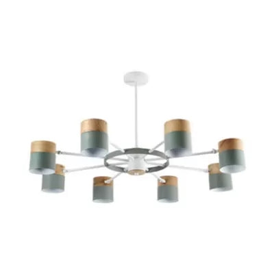 Rotatable Metal Cylinder Chandelier Macaron Style Modern Ceiling Light for Nursing Room 8 Green Clearhalo 'Ceiling Lights' 'Chandeliers' Lighting' options 55384_6bb78517-763c-4ec2-a1dc-f7b11db947ab