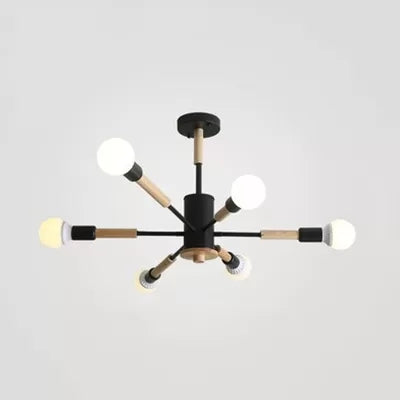 Sky Bang Bare Bulb Hanging Light Nordic Style Wood Chandelier for Kid Bedroom 6 Black Clearhalo 'Ceiling Lights' 'Chandeliers' Lighting' options 55450_e0efb79b-87ca-43c1-8dd8-f2d52f0ac2d9
