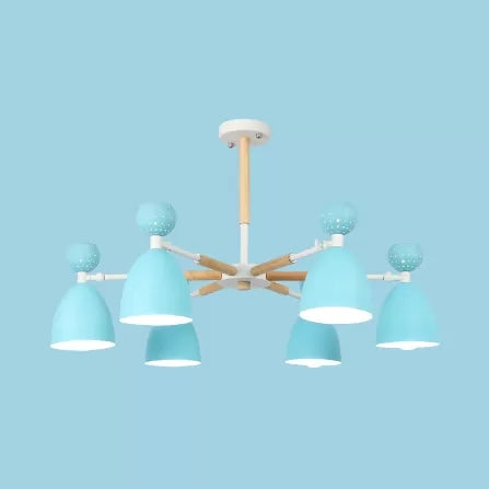 Metal Domed Shade Chandelier Child Bedroom 6 Heads Macaron Loft Hanging Light Clearhalo 'Ceiling Lights' 'Chandeliers' Lighting' options 55475