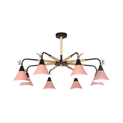Metallic Conical Pendant Light with Deer Macaron Style Chandelier for Child Bedroom Clearhalo 'Ceiling Lights' 'Chandeliers' Lighting' options 55479