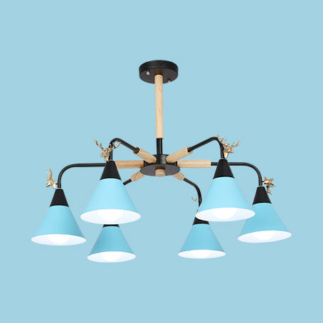 Metallic Conical Pendant Light with Deer Macaron Style Chandelier for Child Bedroom Clearhalo 'Ceiling Lights' 'Chandeliers' Lighting' options 55481