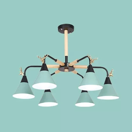 Metallic Conical Pendant Light with Deer Macaron Style Chandelier for Child Bedroom Clearhalo 'Ceiling Lights' 'Chandeliers' Lighting' options 55483