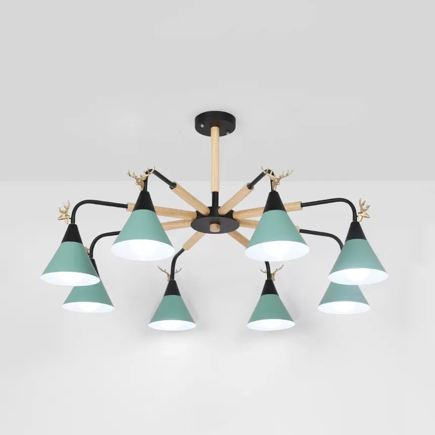 Metallic Conical Pendant Light with Deer Macaron Style Chandelier for Child Bedroom Clearhalo 'Ceiling Lights' 'Chandeliers' Lighting' options 55485